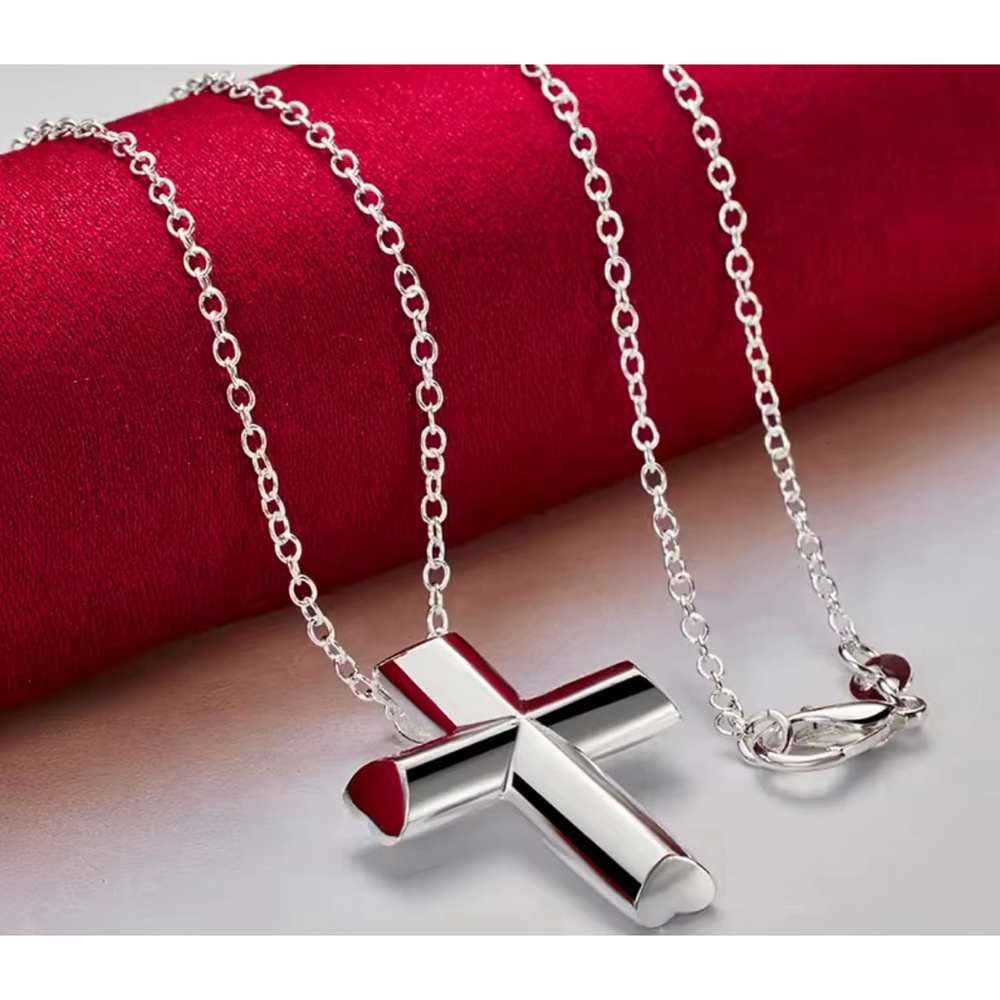 Unisex 925 Sterling Silver Cross Pendant Necklace Jewelry, 16”, 18”,‎ 20”